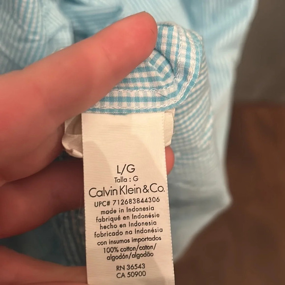 Blue and White Plaid Calvin Klein Button Up - Picture 5 of 6